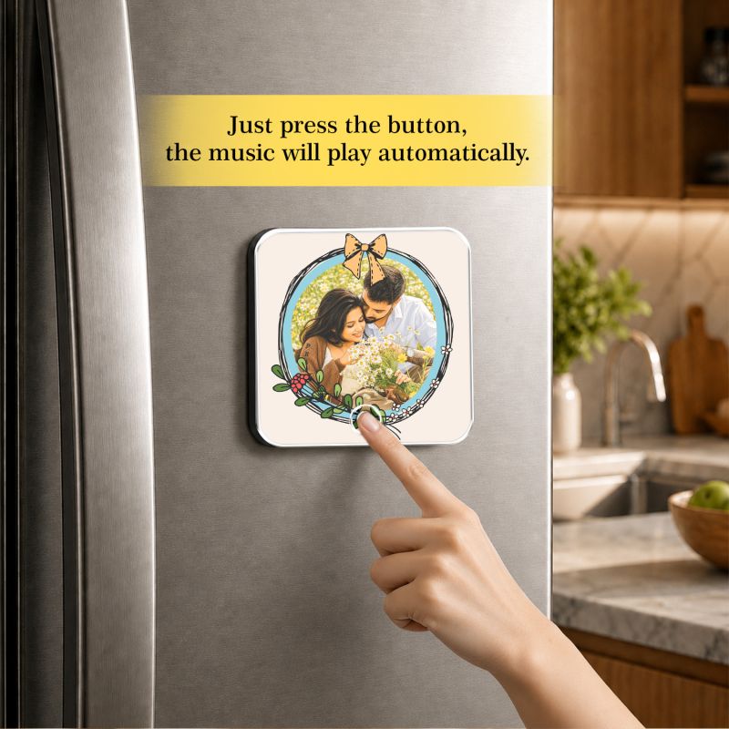 Personalized Photo & Music Plaque Customized Musical Fridge Magnet Frame with Your Photo & Song Anniversary, Birthday & Valentine’s Day Gift for Couples